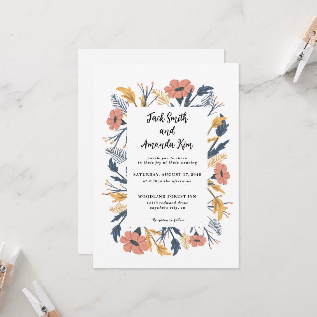 Garden Rustic Wildflower Floral Wedding inviation Invitation (Front/Back In Situ)