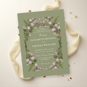 Garden Sage Green Floral Elegant Whimsical Wedding Invitation