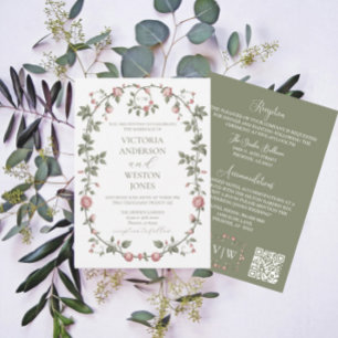 Garden Sage Green Wedding All In One Invitation