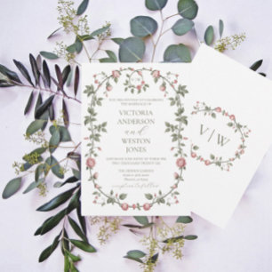 Garden Sage Green Wedding Monogram Invitation