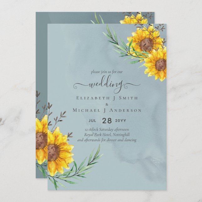 Garden Sage Sunflowers Rustic Boho Wedding (Front/Back)