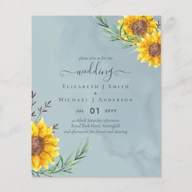 Garden Sage Sunflowers Rustic Boho Wedding Flyer (Front)