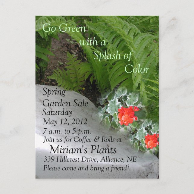 Garden Sale Invitation Postcard (Front)