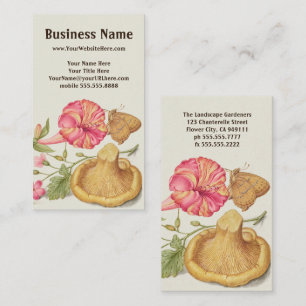 Garden Scene with Flowers, Butterfly and Mushroom Business Card