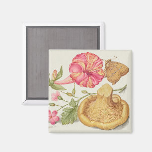 Garden Scene with Flowers, Butterfly and Mushroom Magnet