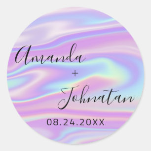 Garden Simply Name Date Black Holographic Classic Round Sticker