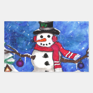 Garden Snowman Rectangular Sticker