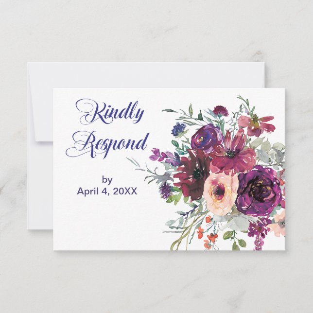 Garden Splash Modern Floral Wedding RSVP Card (Front)