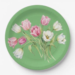 Garden spring tulips paper plate