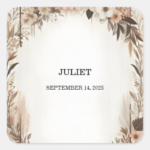 Garden Spring Wood Boho Rustic Bridal Shower Square Sticker