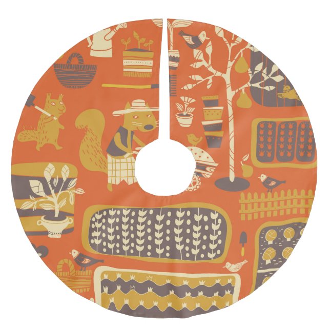 Garden Squirrels: Whimsical Animal Scene Brushed Polyester Tree Skirt (Front)