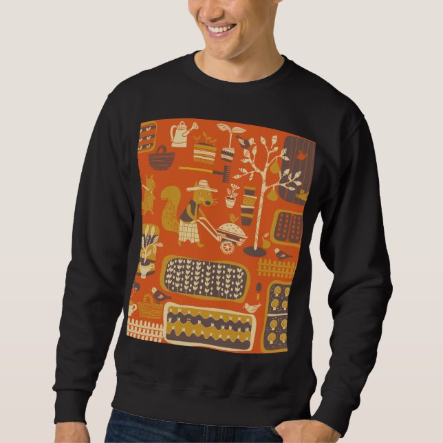 Garden Squirrels: Whimsical Animal Scene Sweatshirt (Front)