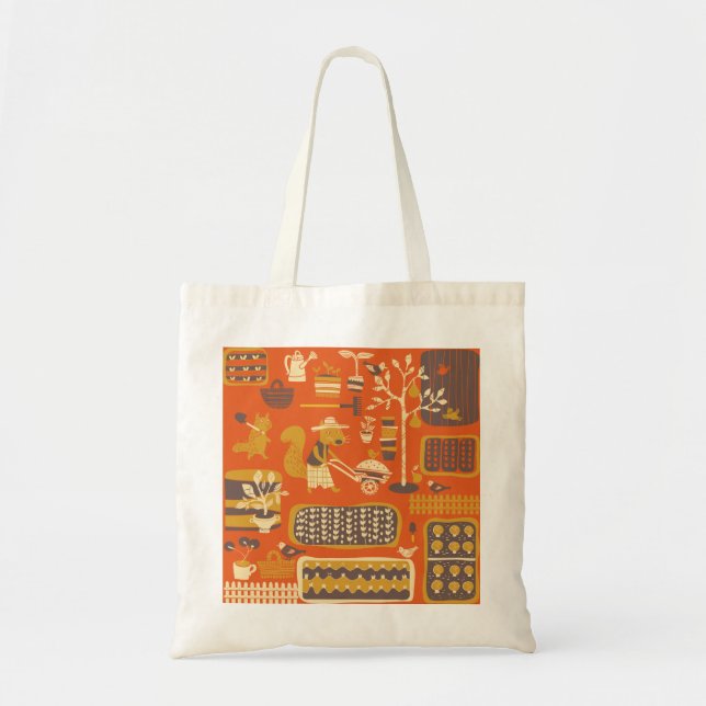 Garden Squirrels: Whimsical Animal Scene Tote Bag (Front)