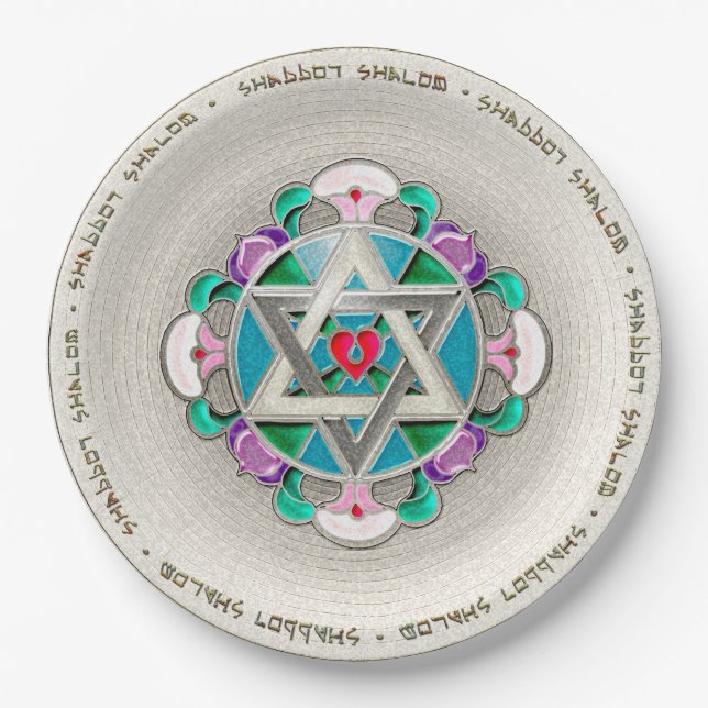 Garden Star Shabbos  Paper Plate (Front)