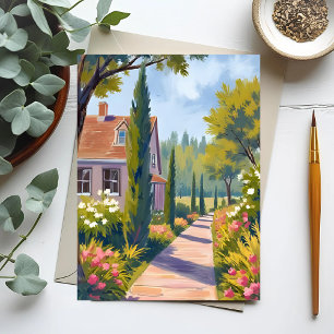 Garden Stroll Oil Painting Floral Path Postcard