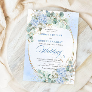Garden Style Blue Hydrangea Wheat Wedding Invite
