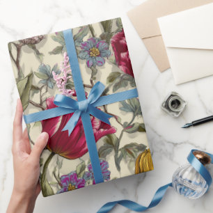 Garden Style Multicolor Tulip Ivory Floral Pattern Wrapping Paper