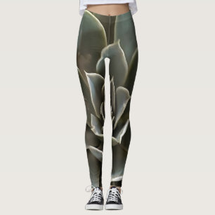 Garden Succulent Green Grey Tones Realistic Art Leggings