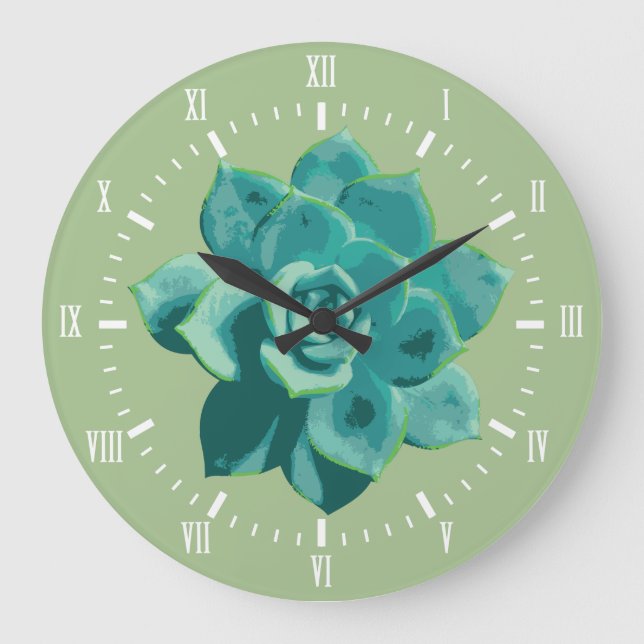 Garden Succulent White Roman Numerals Name Large Clock (Front)