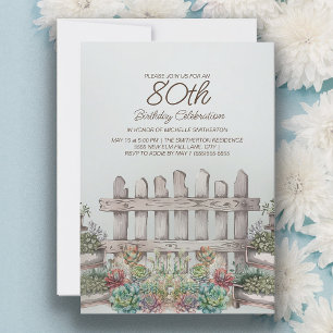 Garden Succulents Gate Botanical 80th Birthday Invitation