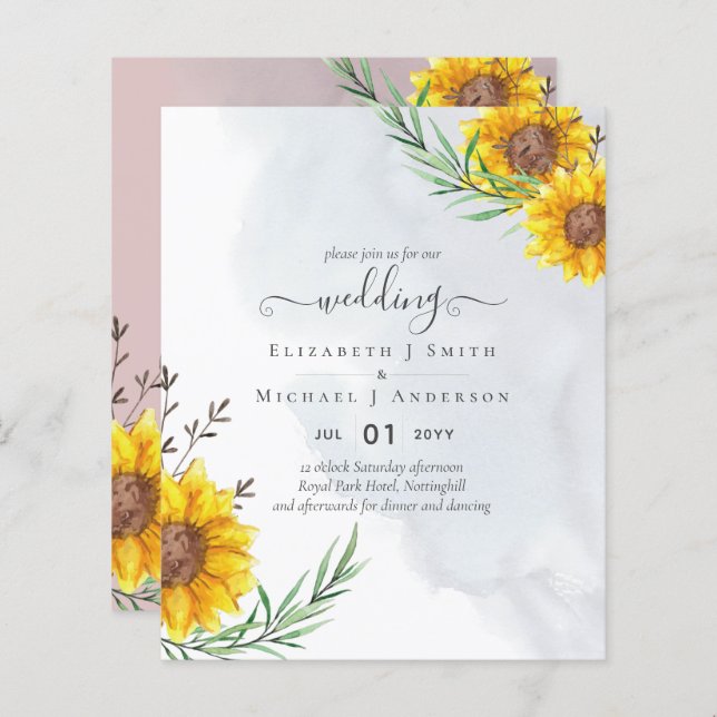 Garden Sunflowers Pink Rustic Boho Wedding (Front/Back)