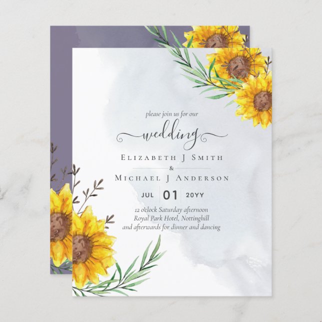 Garden Sunflowers Purple Rustic Boho Wedding (Front/Back)