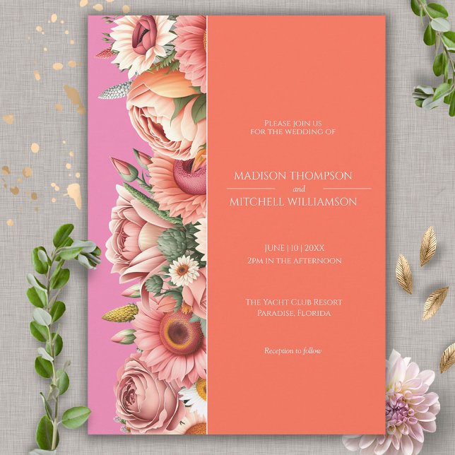 Garden Sunrise Pink Orange Modern Floral Wedding  Invitation (Creator Uploaded)