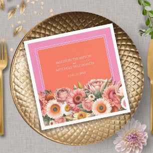 Garden Sunrise Pink Orange Modern Floral Wedding  Napkin