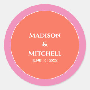 Garden Sunrise Pink Orange Watercolor Wedding Classic Round Sticker