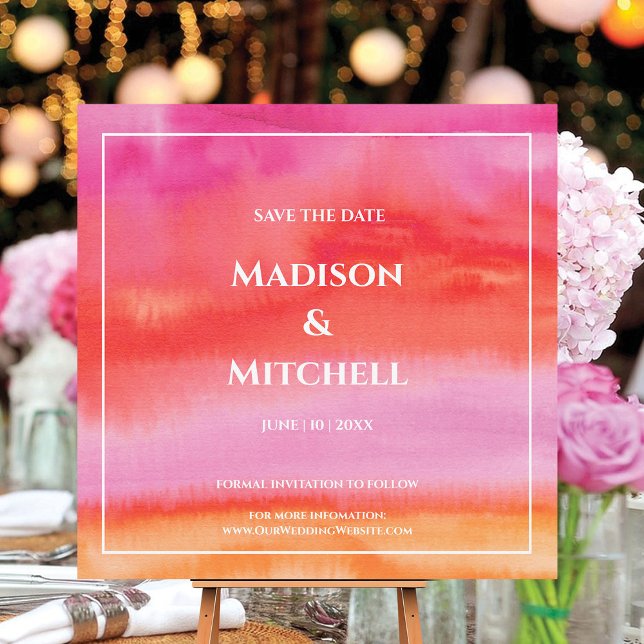 Garden Sunrise Pink Orange Watercolor Wedding Invitation (Creator Uploaded)