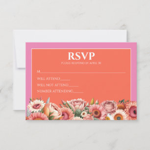 Garden Sunrise Pink Orange Watercolor Wedding RSVP Card
