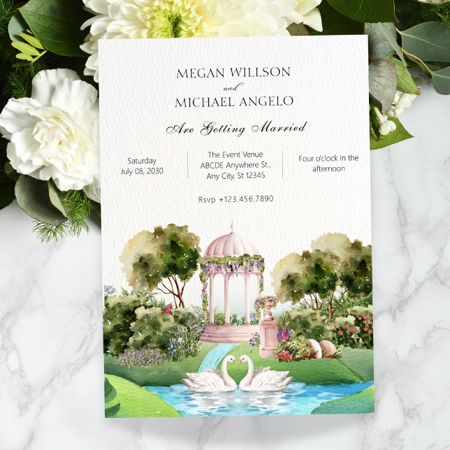 Garden swan minimalist elegant wedding invitation (Creator Uploaded)