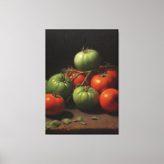 Garden Symphony: Red and Green Tomato Oil Painting Canvas Print