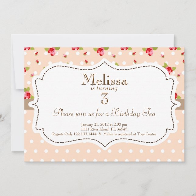 Garden Tea Party Birthday Invitation (Front)