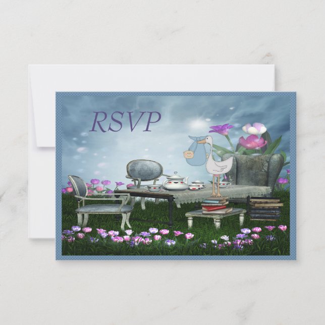 Garden Tea Party Bring a Book RSVP Baby Shower Card (Front)