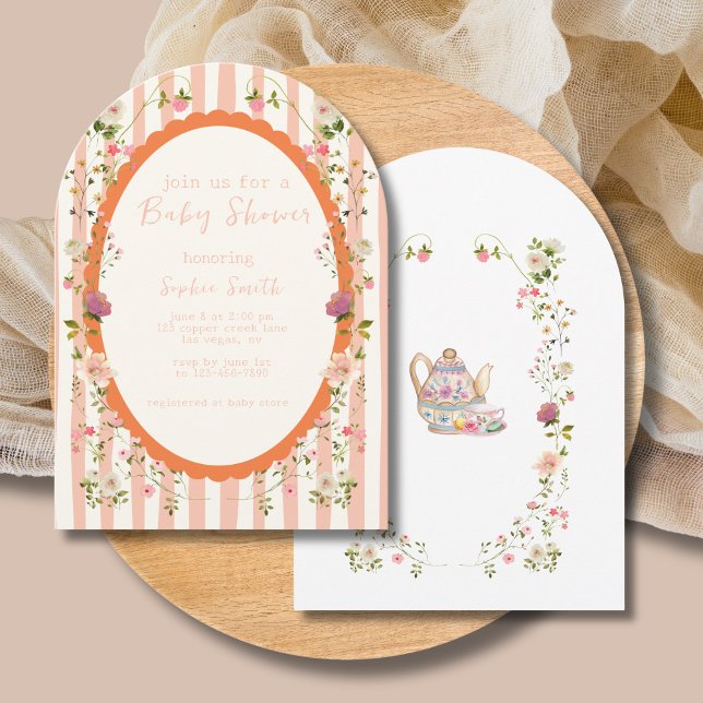 Garden Tea Party Whimsical Wreath Baby Shower Invitation (Creator Uploaded)