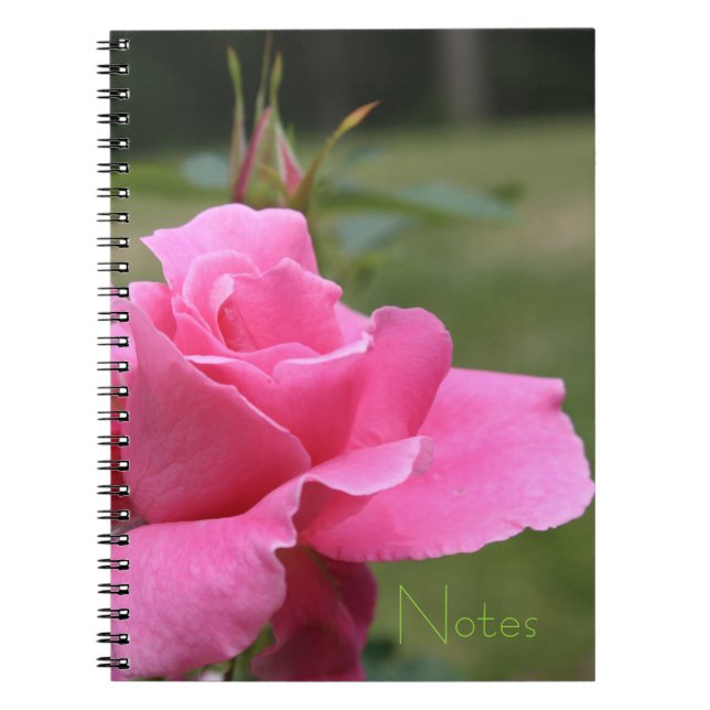 Garden themed girly pink rose spiral notebook (Front)