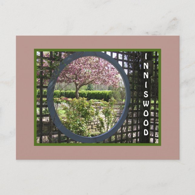GARDEN THROUGH THE ROUND LATTICE WINDOW/INNISWOOD  POSTCARD (Front)