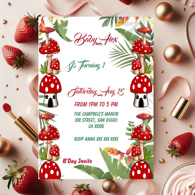 Garden Toadstool Green Foliage Baby 1st Birthday  (Garden Toadstool Green Foliage Baby 1st Birthday Cards)