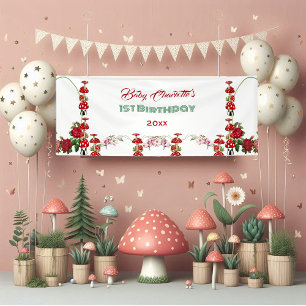 Garden Toadstool Rustic Roses Baby's 1st Birthday  Banner