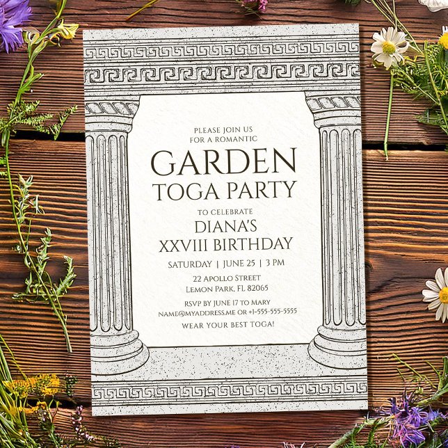 Garden Toga Birthday Party Invitation with columns (Creator Uploaded)