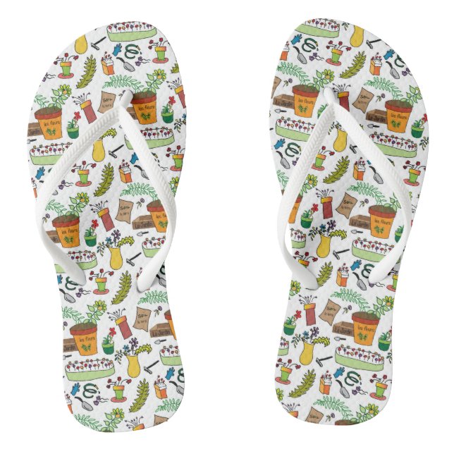 Garden tools and flower motif flip flops  (Footbed)