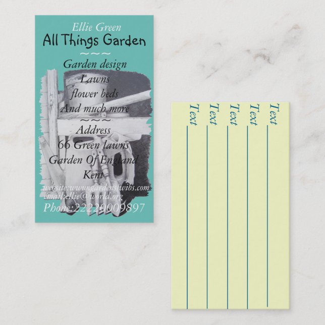 garden tools painting for gardener garden design business card (Front/Back)