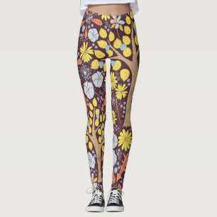 Garden trees, floral, apple pattern leggings