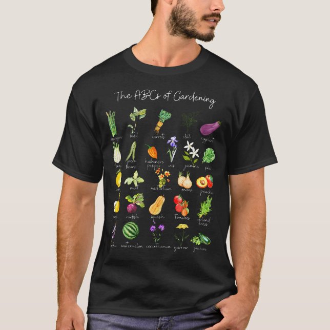 Garden Vegetable Alphabet Gardener Gardening Veggi T-Shirt (Front)