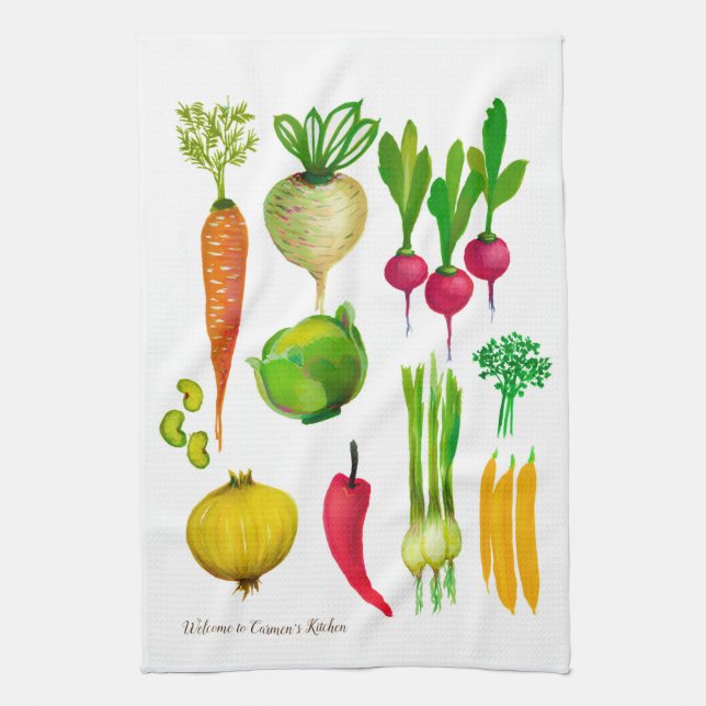 Garden Vegetables Customisable Kitchen Towel (Vertical)