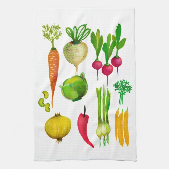 Garden Vegetables Simple Tea Towel (Vertical)