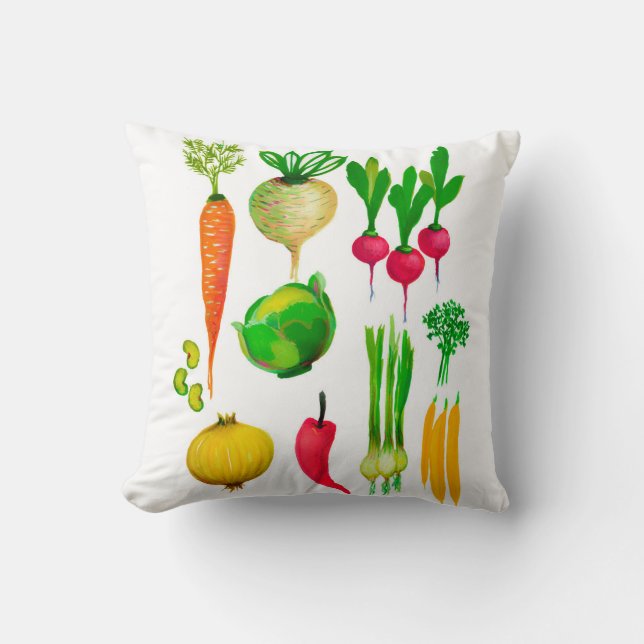 Garden Vegetables Simple White Throw Pillow (Front)