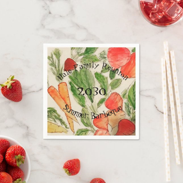 Garden vegetables watercolor bright napkin (Insitu)