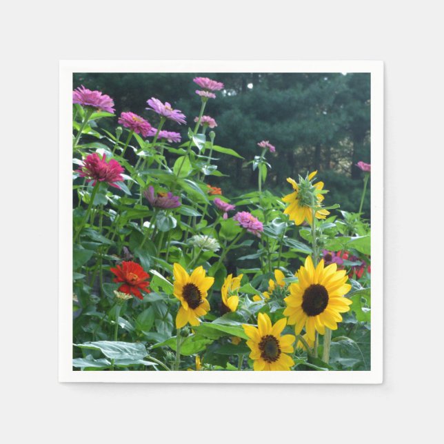 Garden view summer floral pink red yellow flowers napkin (Front)